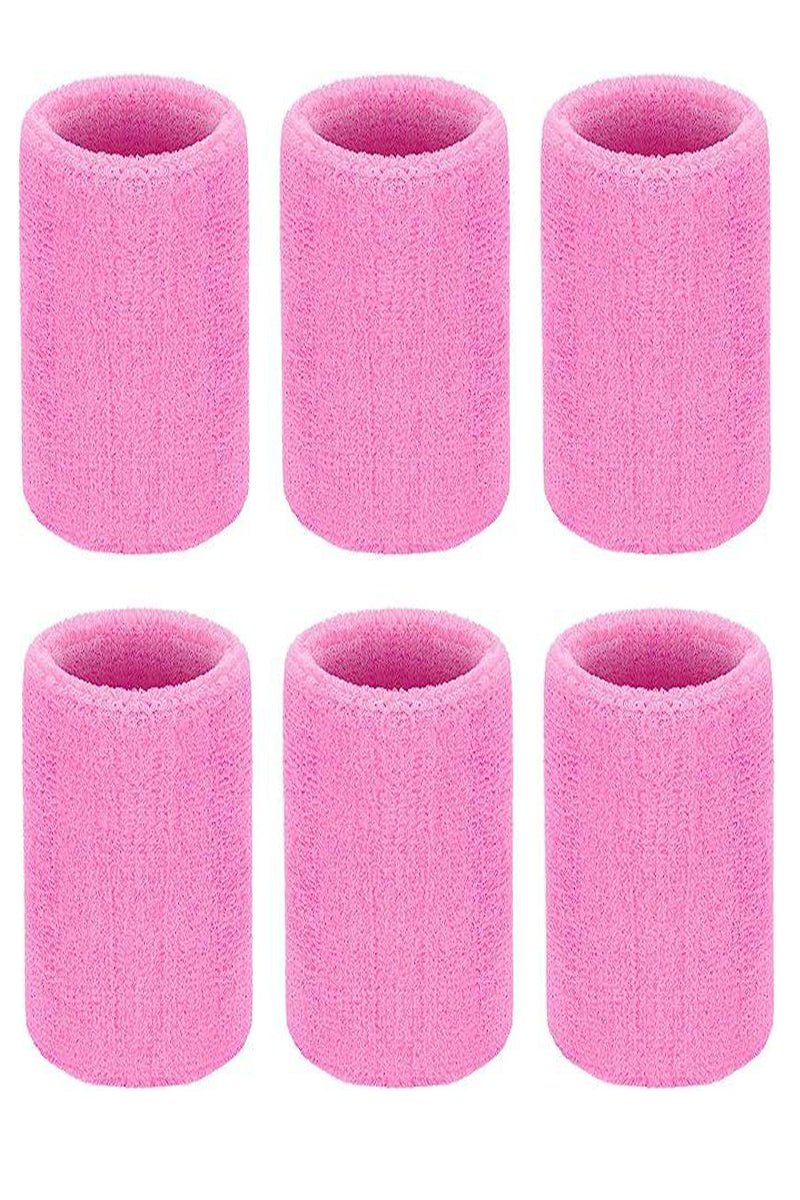 Sports Wrist Sweatbands - 6 Pack for Athletics & Workouts ( Pink ) - Zokni