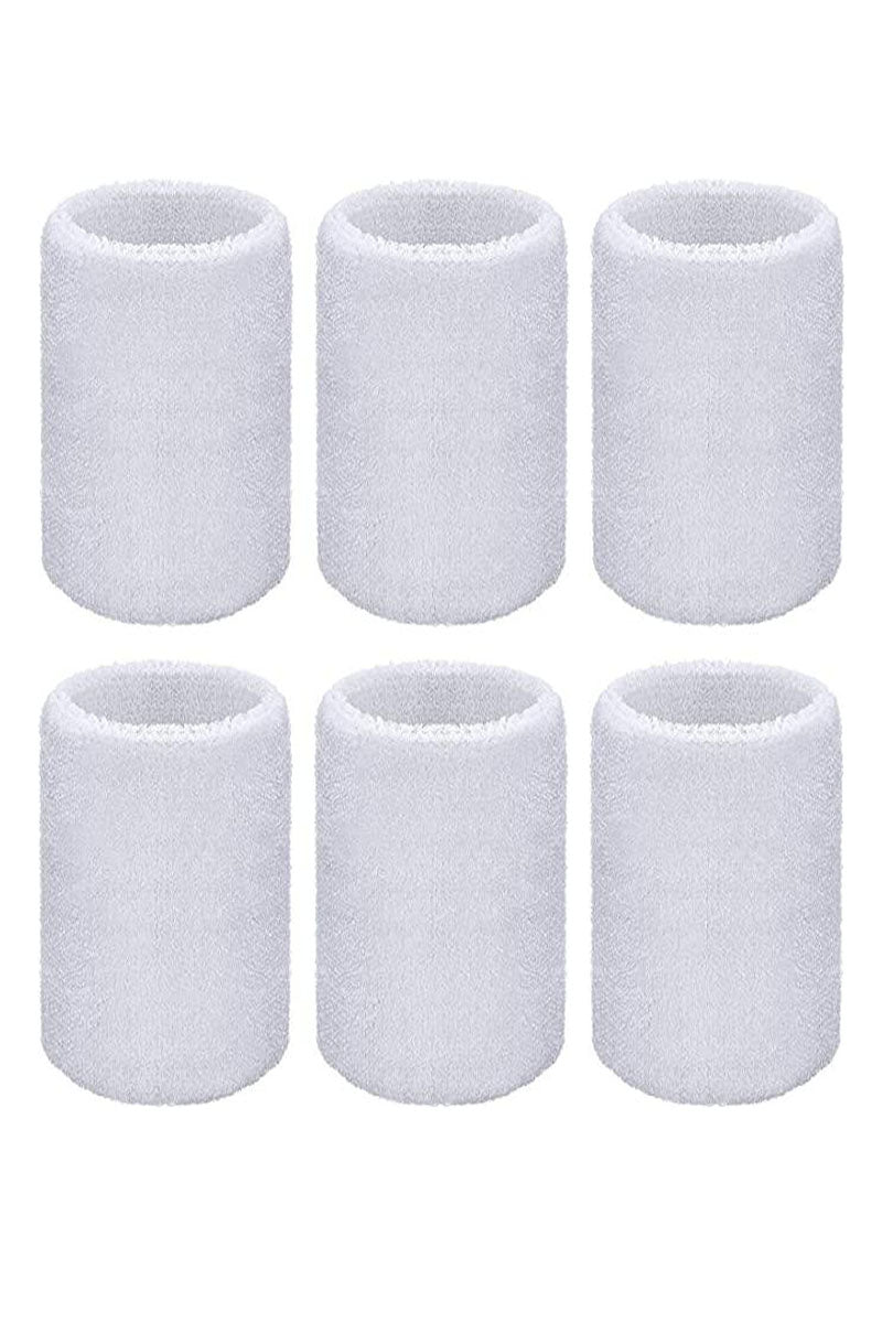 Sports Wrist Sweatbands - 6 Pack for Athletics & Workouts ( White ) - Zokni
