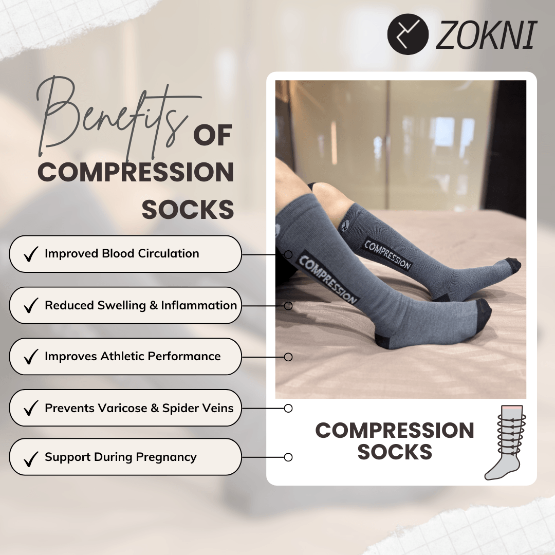 ZOKNI Pain Relief Compression Socks- Buy 1 pair get 1 pair free - Blue with Grey Reinforced Heel & Toe