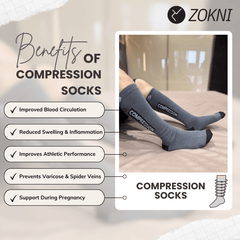 ZOKNI Pain Relief Compression Socks- Buy 1 pair get 1 pair free - Blue with Grey Reinforced Heel & Toe