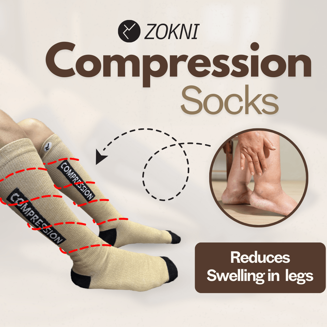ZOKNI Pain Relief Compression Socks- Buy 1 pair get 1 pair free - Blue with Grey Reinforced Heel & Toe