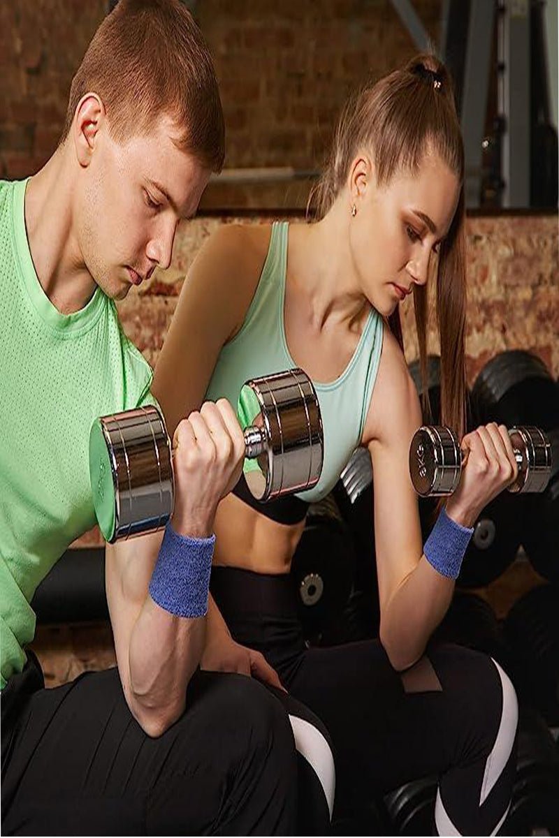 Sports Wrist Sweatbands - 6 Pack for Athletics & Workouts ( Blue & White ) - Zokni