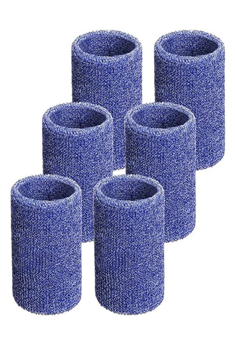 Sports Wrist Sweatbands - 6 Pack for Athletics & Workouts ( Blue & White ) - Zokni