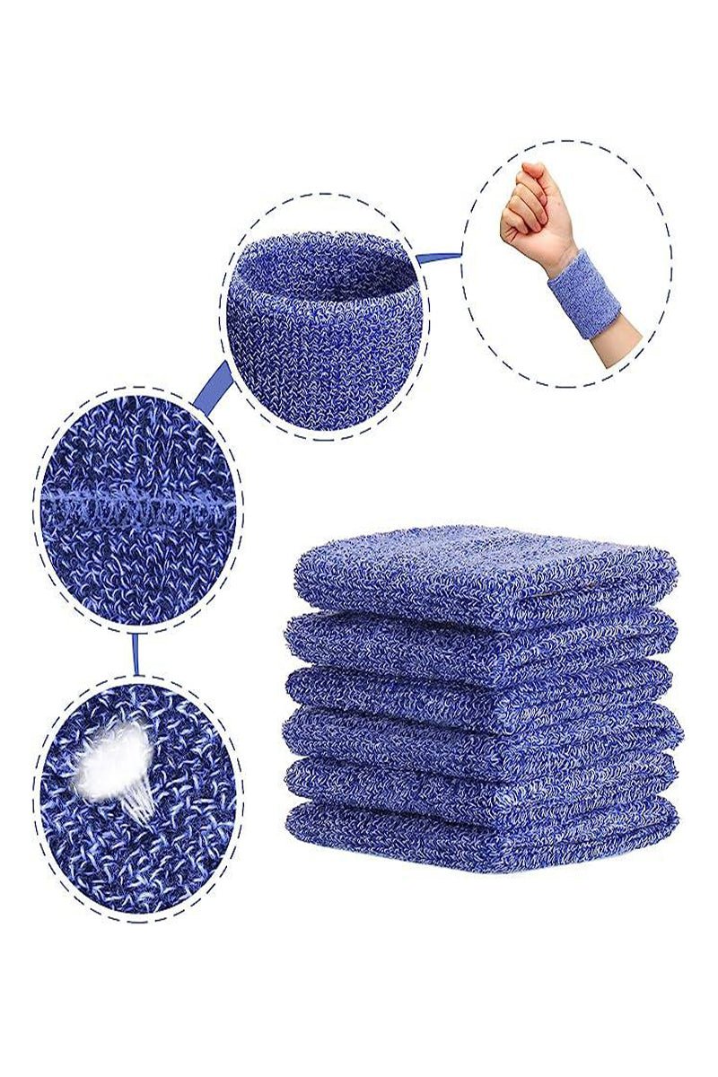 Sports Wrist Sweatbands - 6 Pack for Athletics & Workouts ( Blue & White ) - Zokni