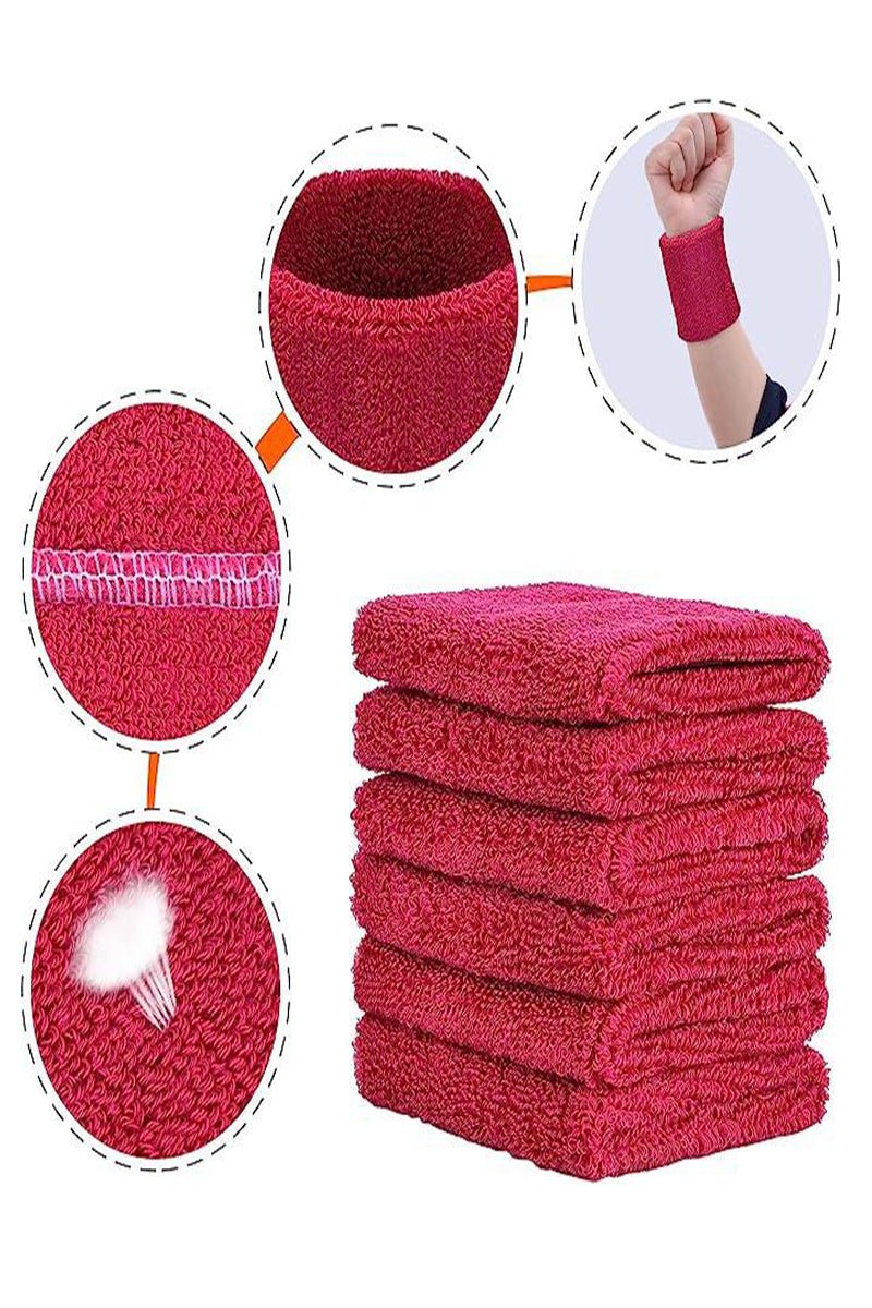 Sports Wrist Sweatbands - 6 Pack for Athletics & Workouts ( Maroon ) - Zokni