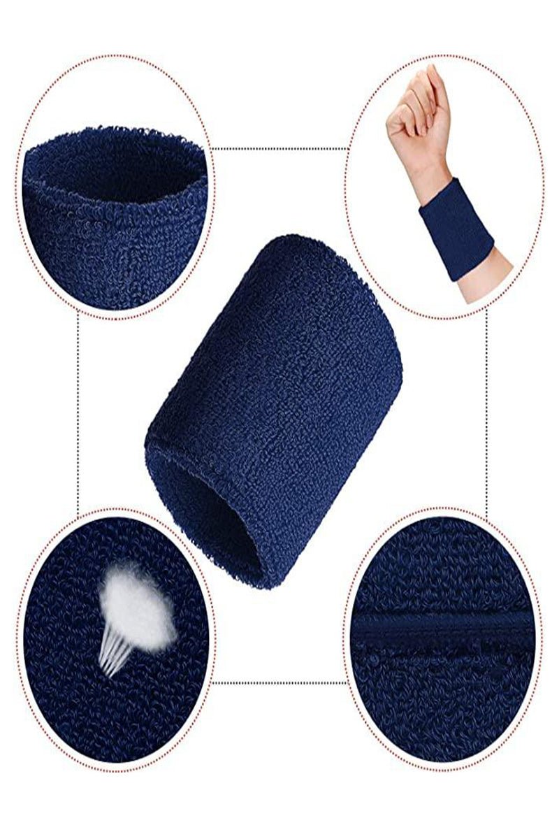 Durable Navy Blue Wristbands – 6-Pack for All-Day Sports Comfort - Zokni
