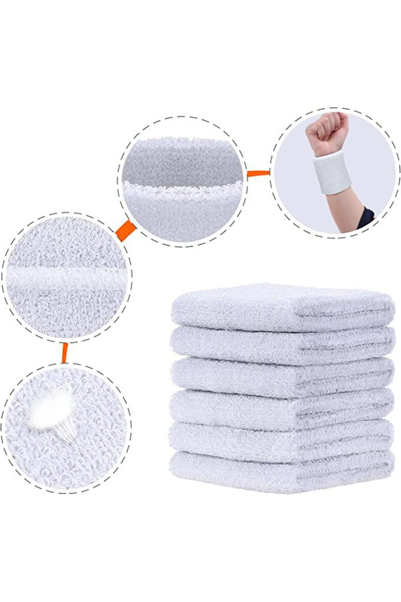 Sports Wrist Sweatbands - 6 Pack for Athletics & Workouts ( White ) - Zokni