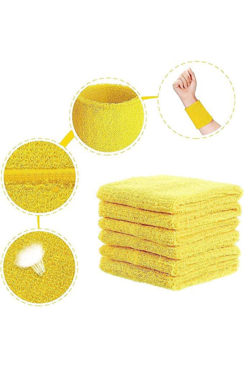 Sports Wrist Sweatbands - 6 Pack for Athletics & Workouts ( Yellow ) - Zokni